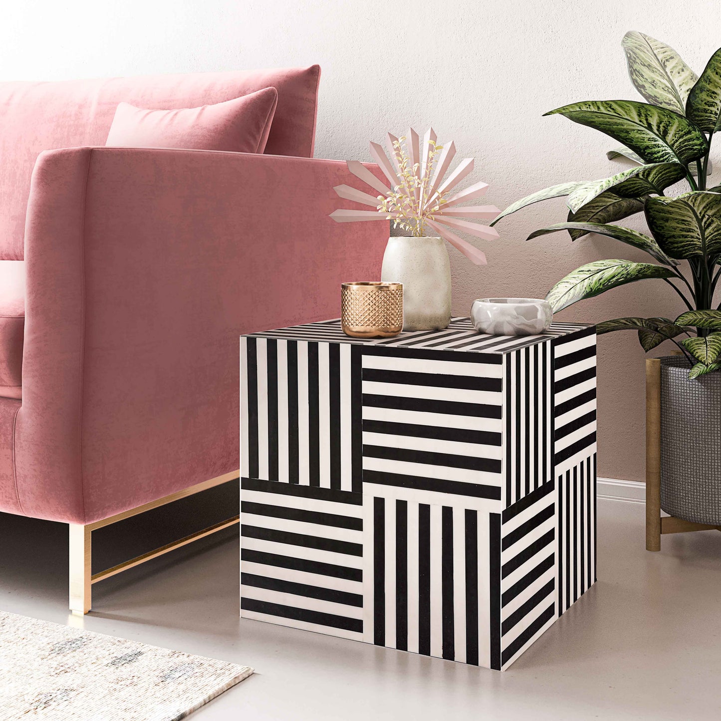 Cube Black and White Side Table